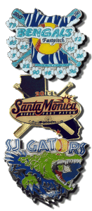 Cheap Custom softball trading pins with glitter, custom lapel pins cheap