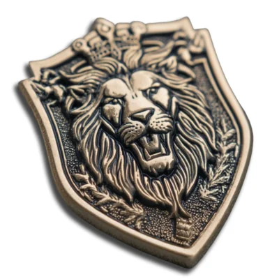 3D zinc alloy lapel pins with high relief.