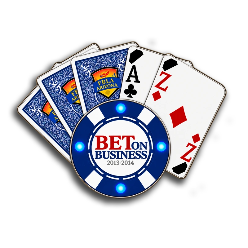 Arizona FBLA Bet on Business multi-blinky pin with rotating blue LED lights