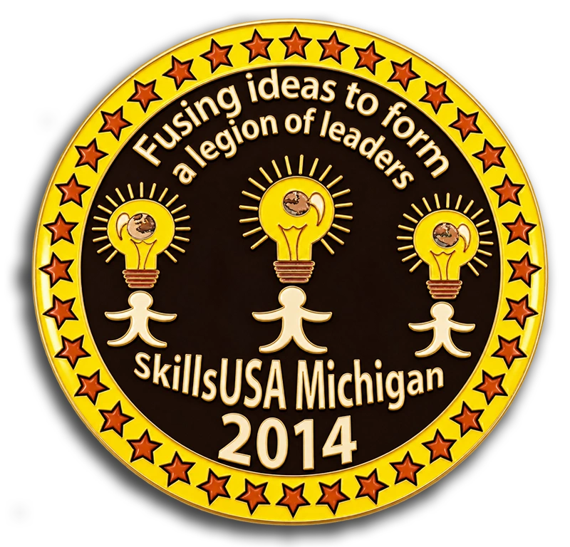 SkillsUSA Michigan custom pin with alternating yellow LED blinkies